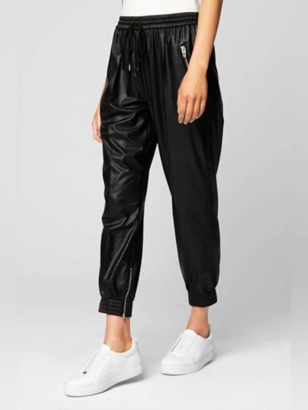 Blank NYC Black Faux-Leather Track Joggers - Picture 4 of 11